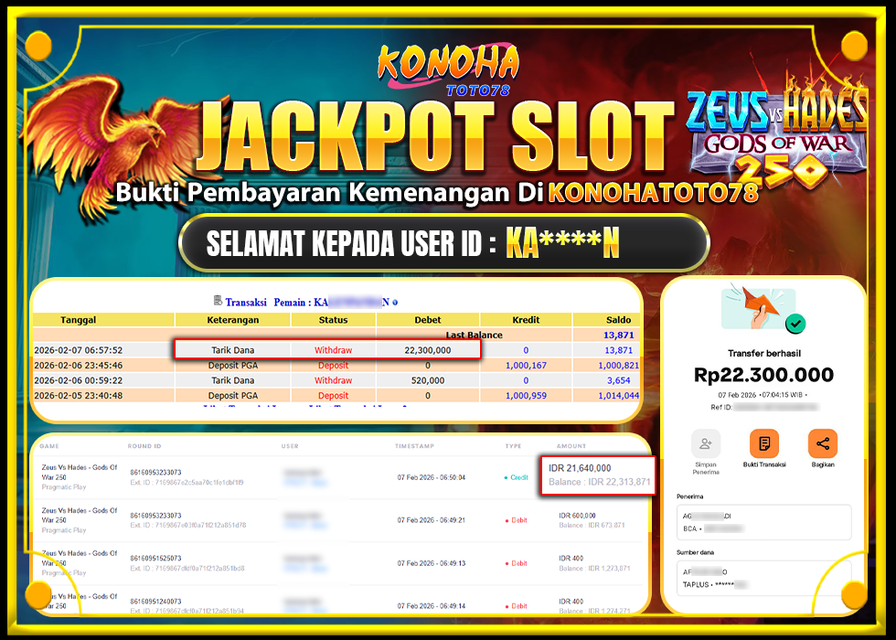 KONOHATOTO78 JACKPOT ZEUS VS HADES GODS OF WAR 250 Rp22.300.000,LUNAS     